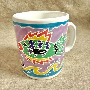 Vintage Chaleur Judith Geiger fish mug 1987 purple abstract coffee tea cup